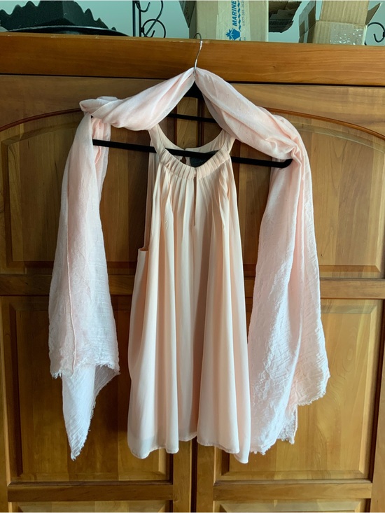 Sunday in Brooklyn Tops - Sunday in Brooklyn, XL, Pale Peachy Chiffon front, Cotton back w/scarf.